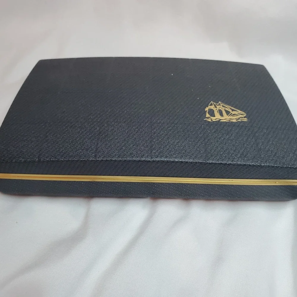 Vtg  Jewelry Watch Box FARRINGTON Genuine Texol USA Black Ship Boat 7
